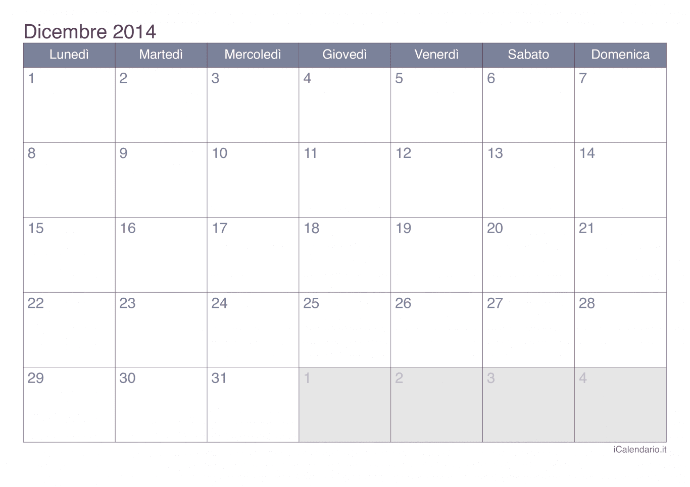 Calendario di dicembre 2014 - Office