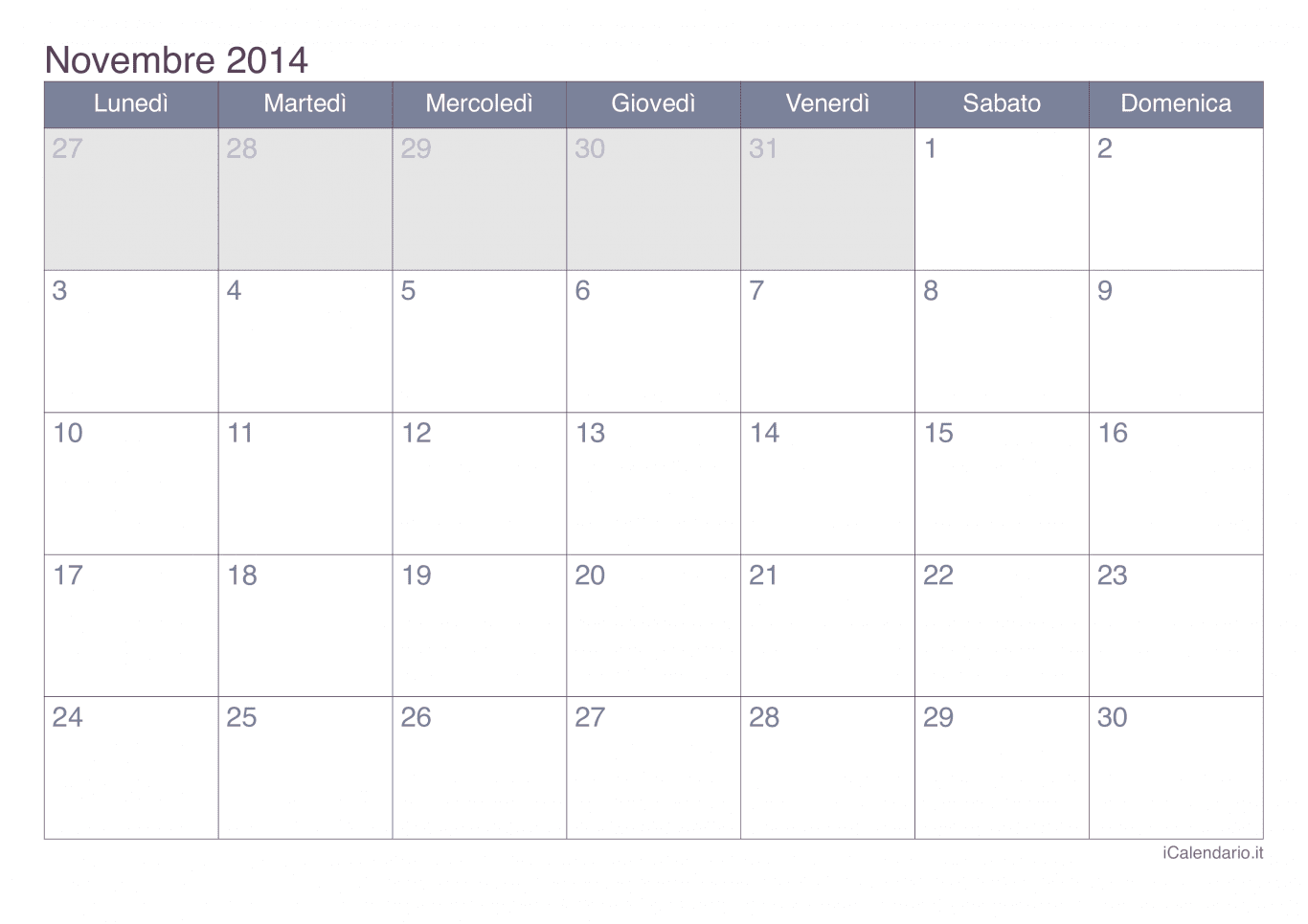 Calendario di novembre 2014 - Office