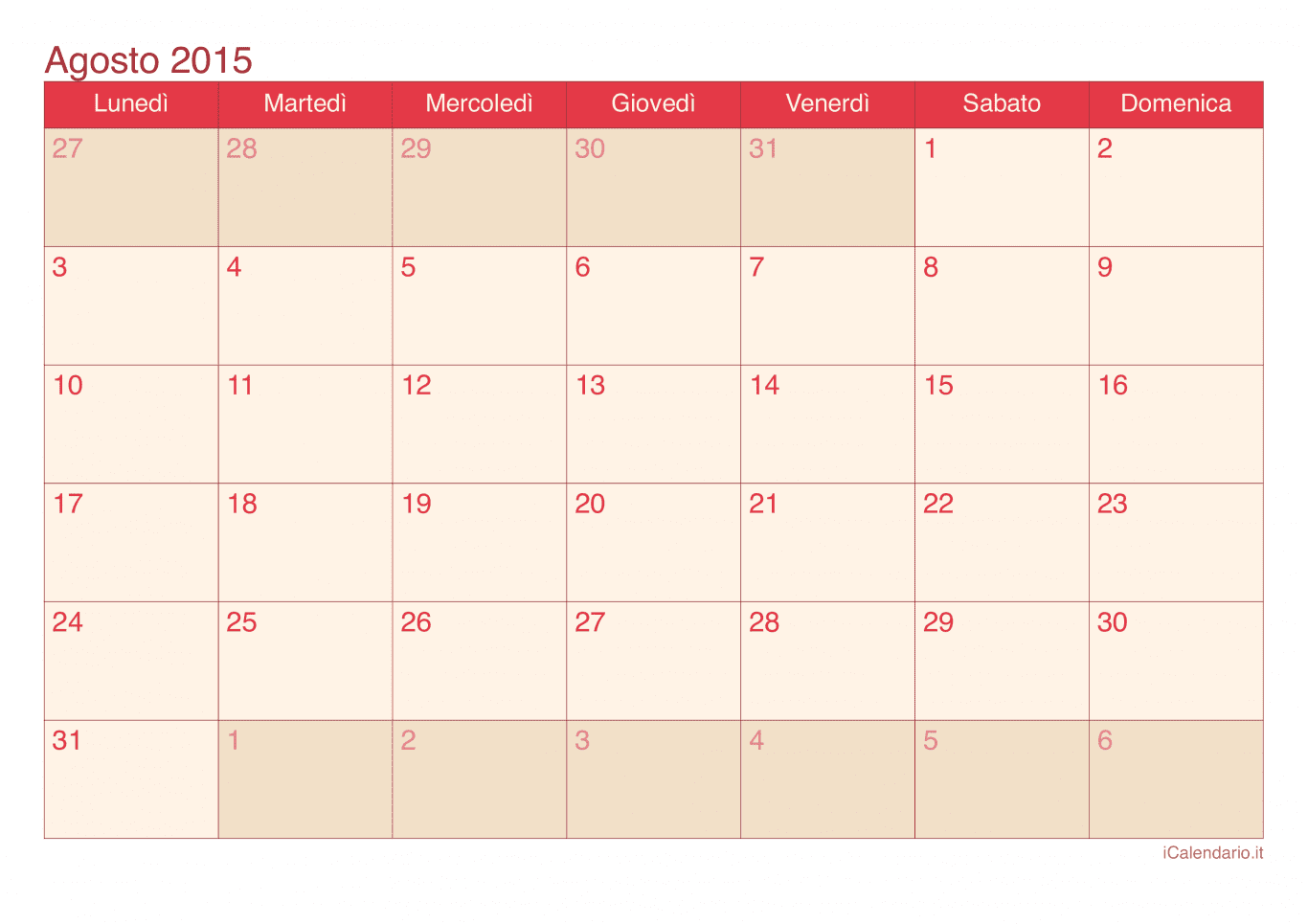 Calendario di agosto 2015 - Cherry