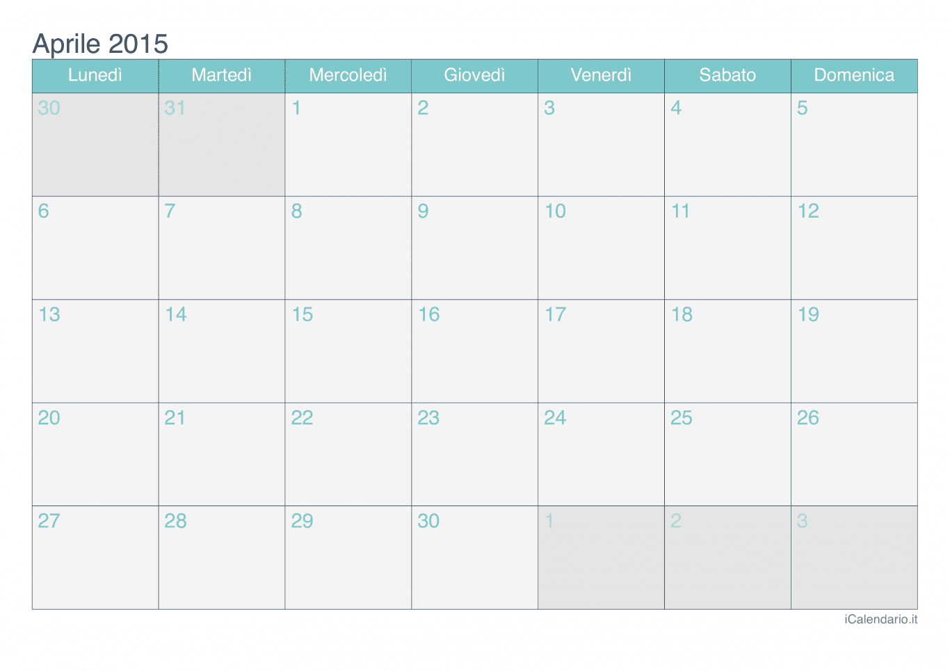 Calendario di aprile 2015 - Turchese