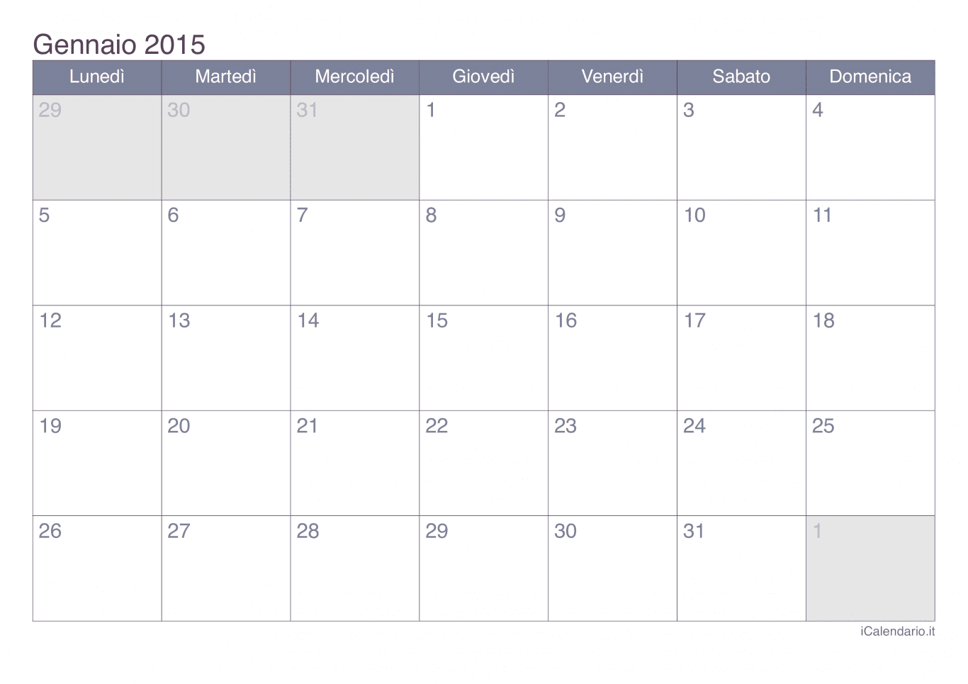 Calendario di gennaio 2015 - Office