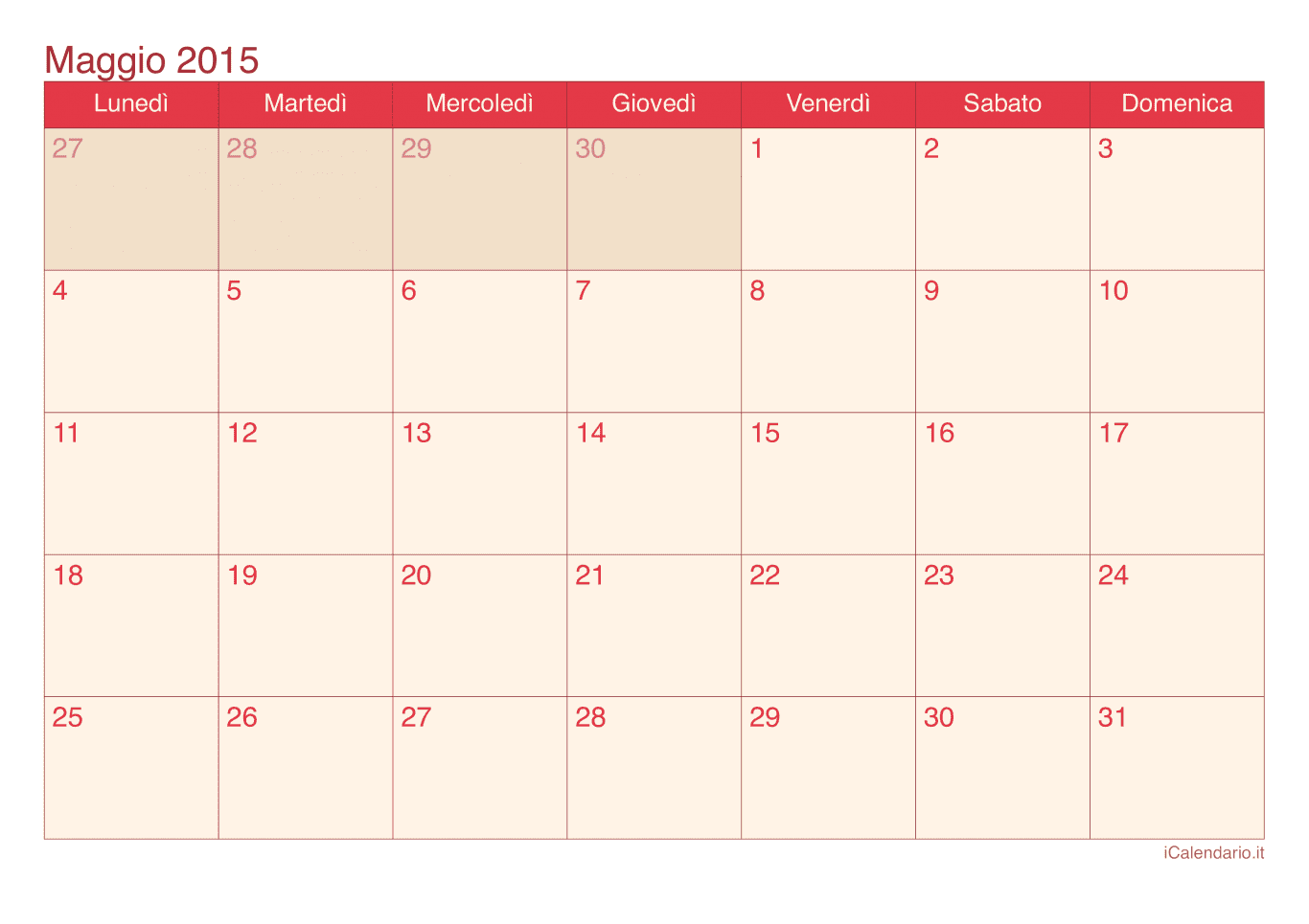 Calendario di maggio 2015 - Cherry