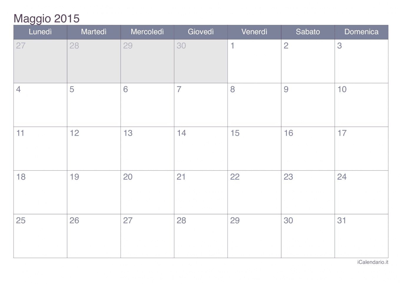 Calendario di maggio 2015 - Office