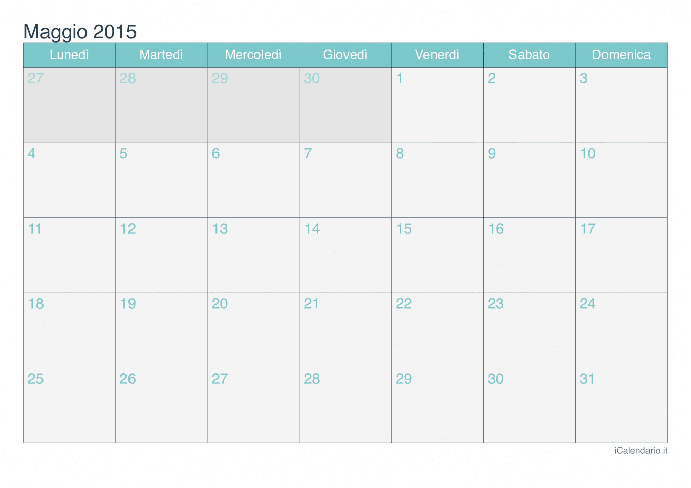 Calendario di maggio 2015 - Turchese