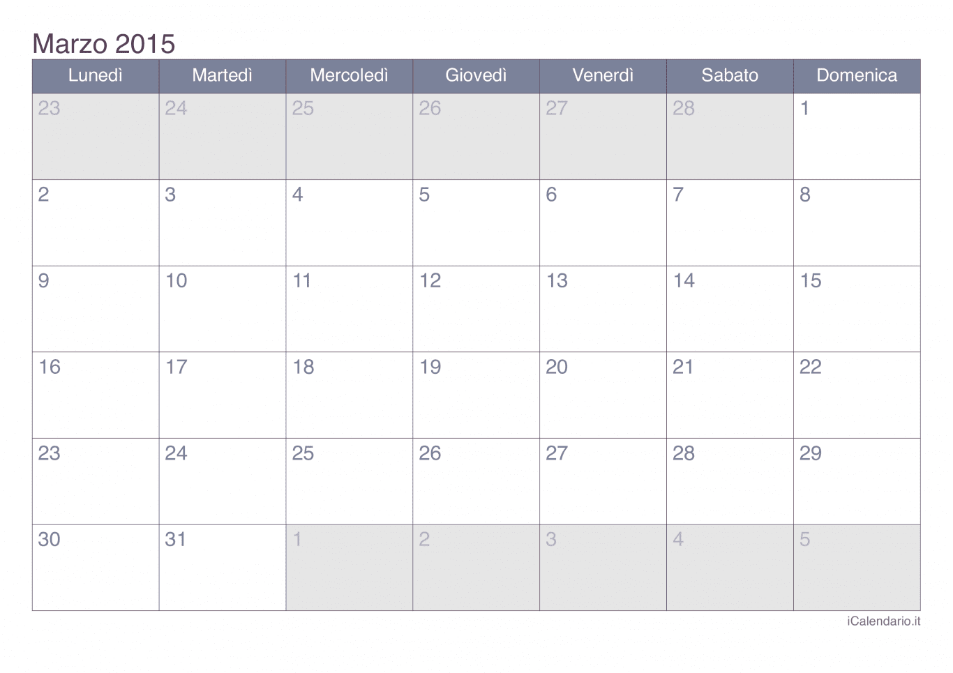 Calendario di marzo 2015 - Office