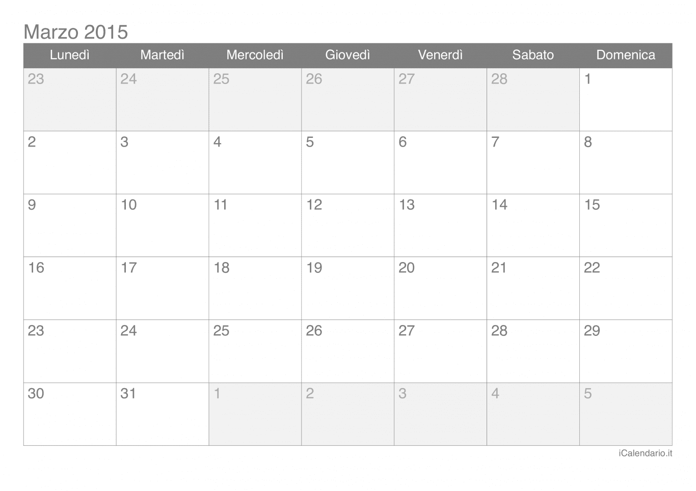 Calendario di marzo 2015