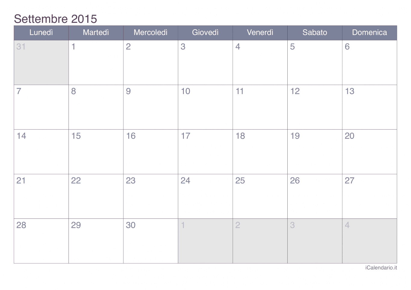 Calendario di settembre 2015 - Office