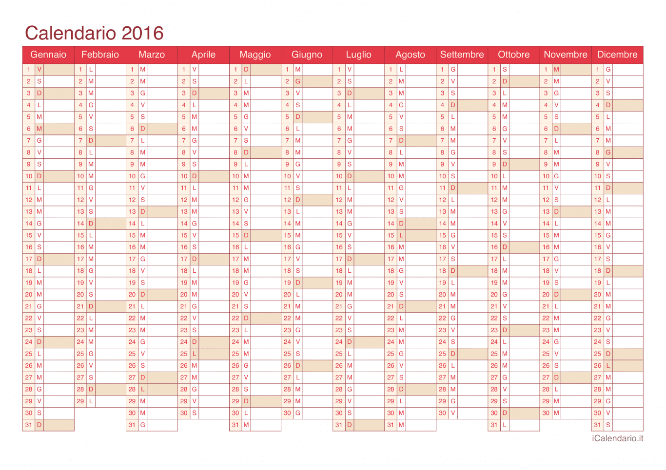 Calendario 2016 - Cherry