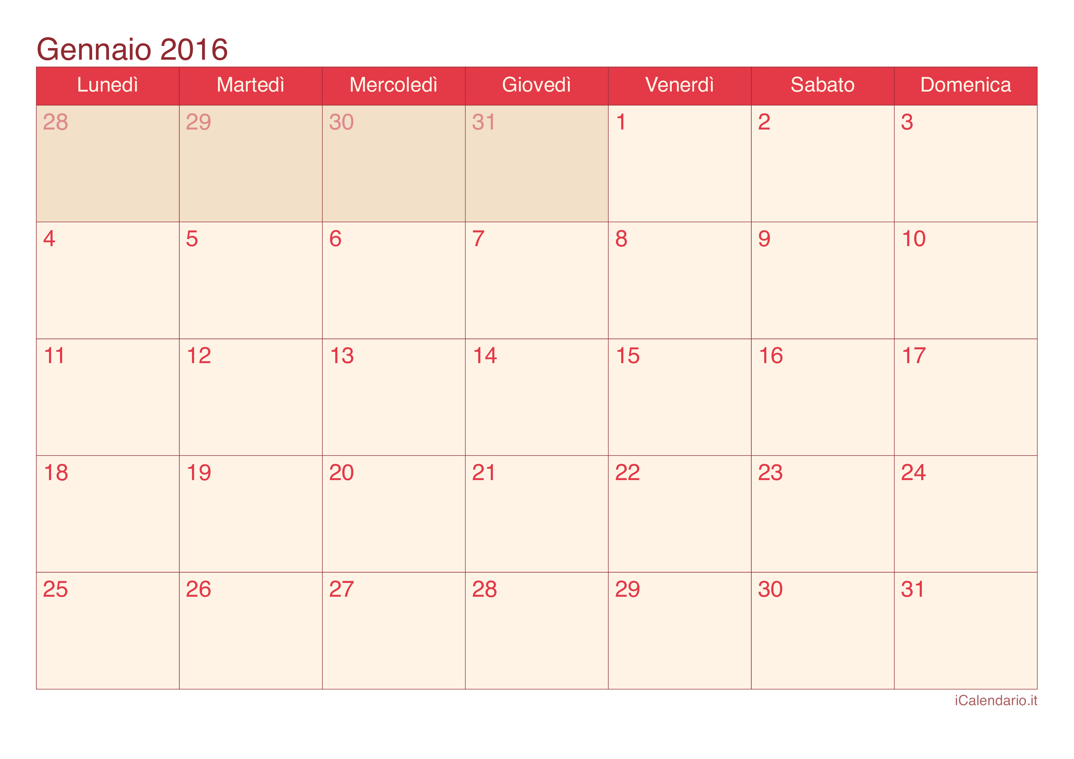 Calendario mensile 2016 - Cherry