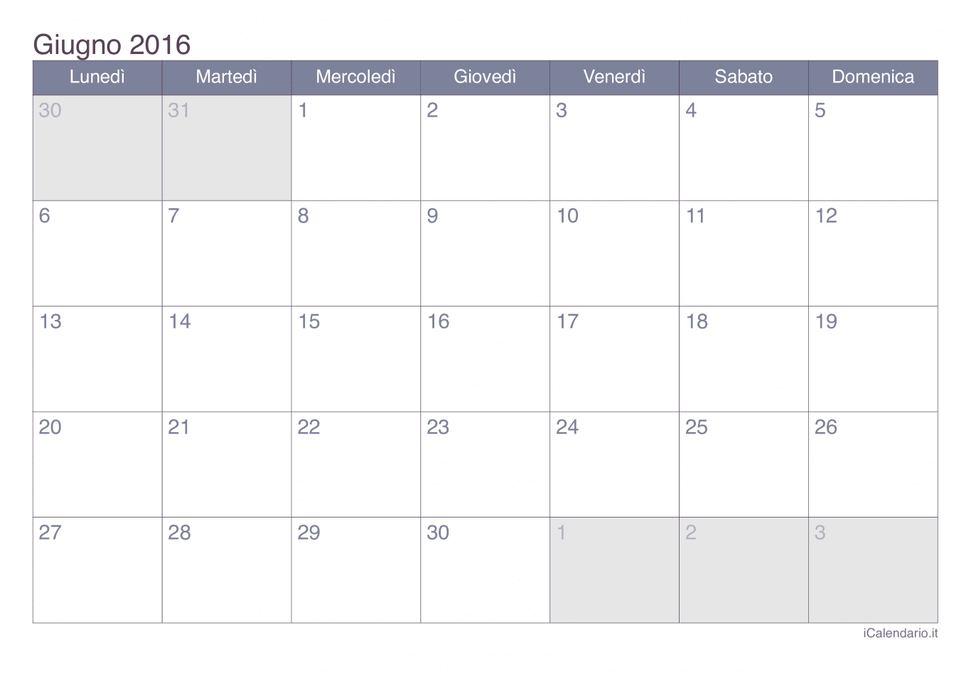 Calendario di giugno 2016 - Office