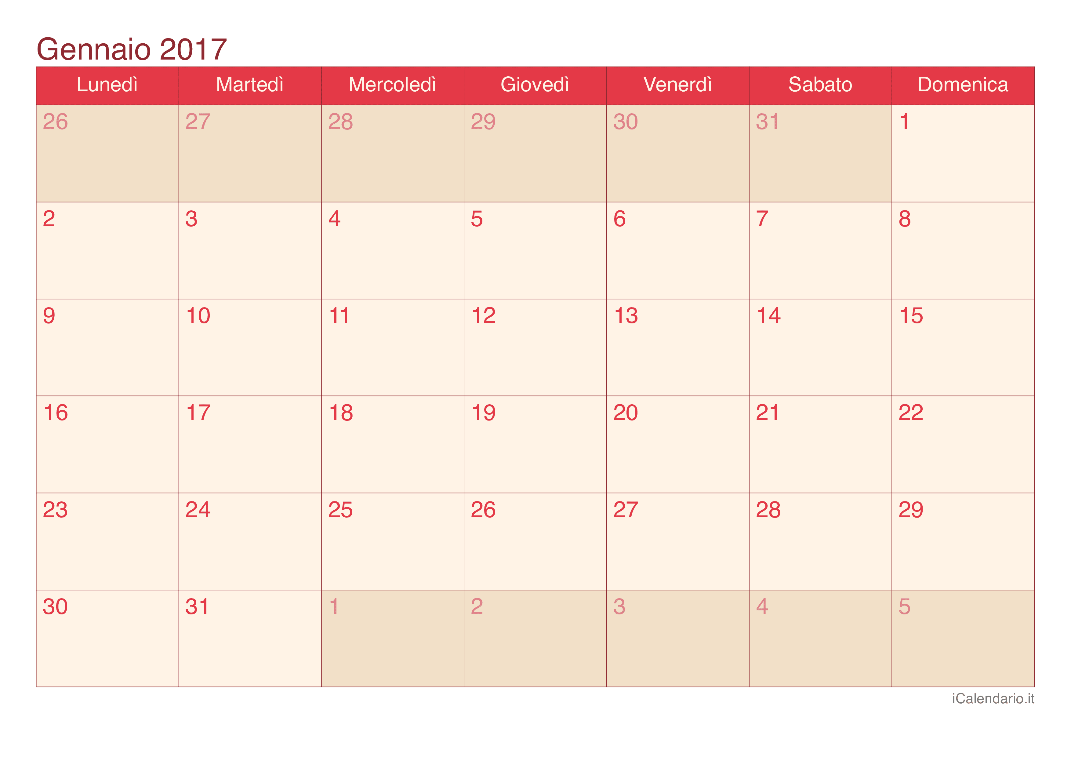 Calendario mensile 2017 - Cherry