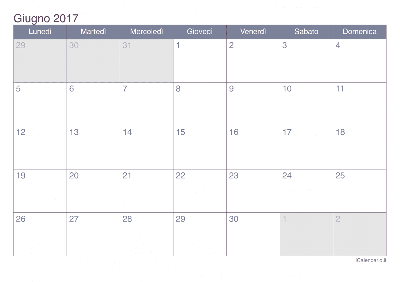 Calendario di giugno 2017 - Office