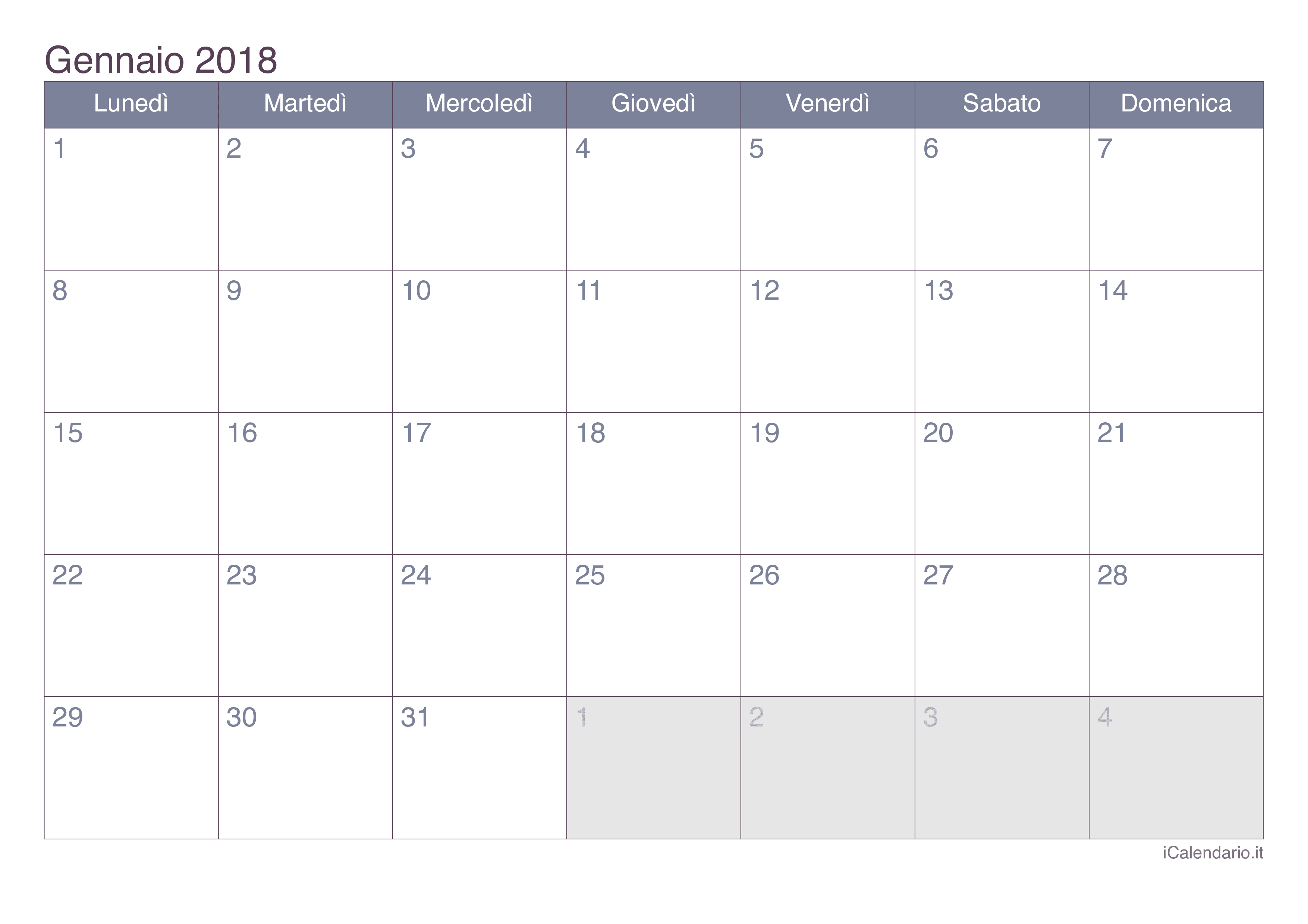 Calendario mensile 2018 - Office