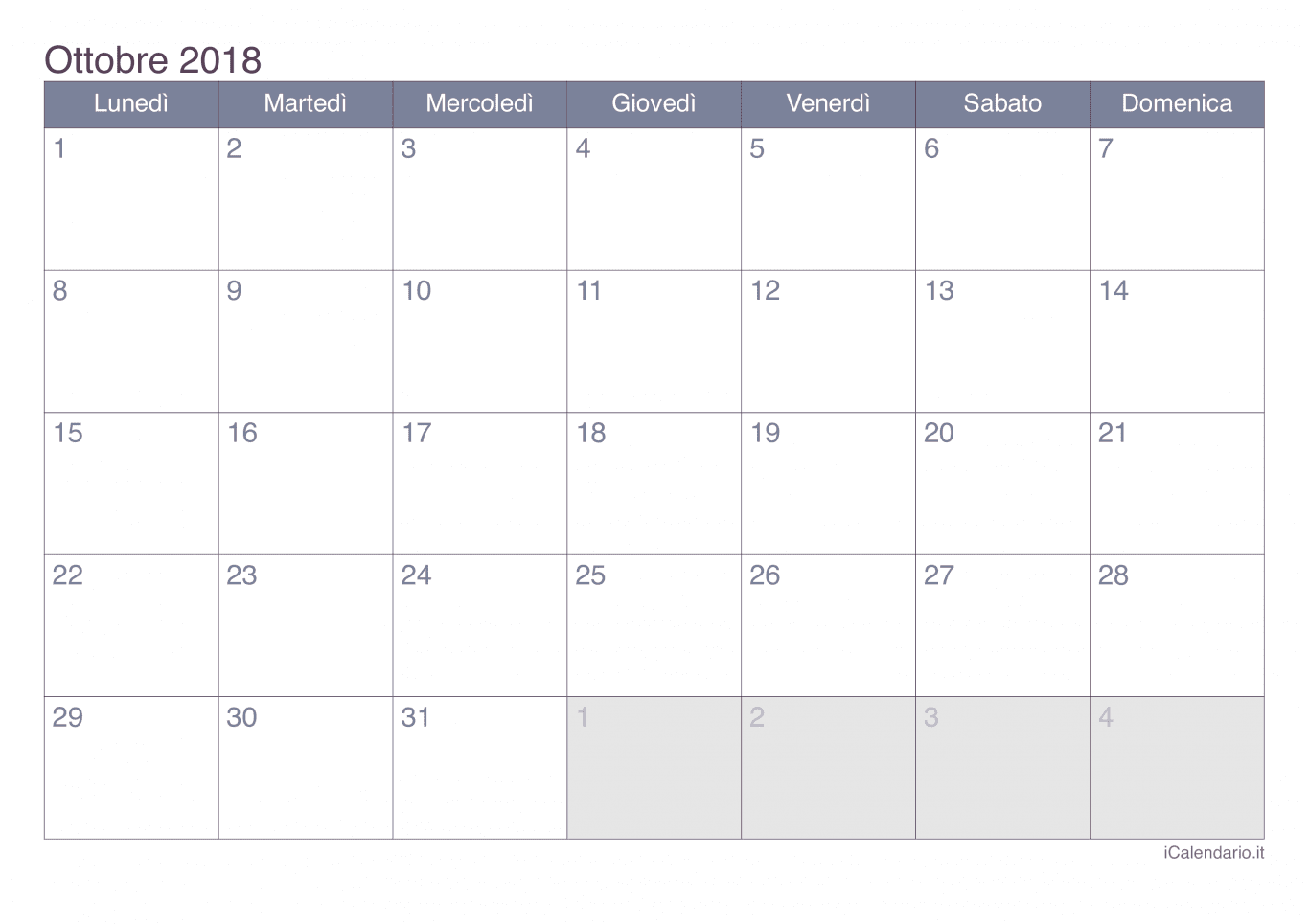 Calendario di ottobre 2018 - Office
