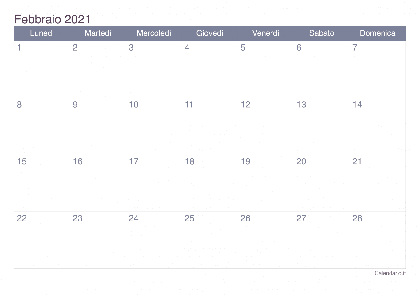 Calendario di febbraio 2021 - Office