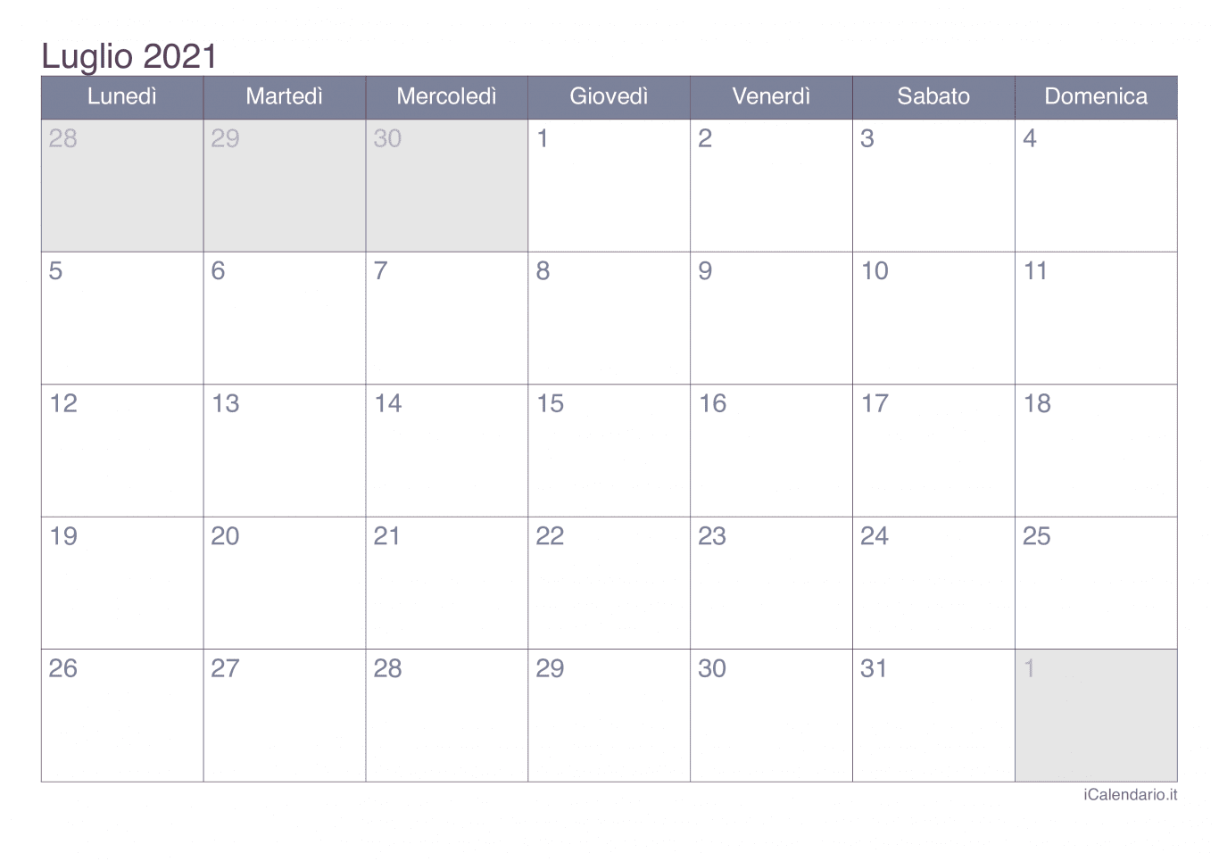 Calendario di luglio 2021 - Office