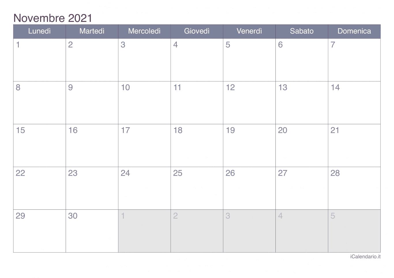 Calendario di novembre 2021 - Office