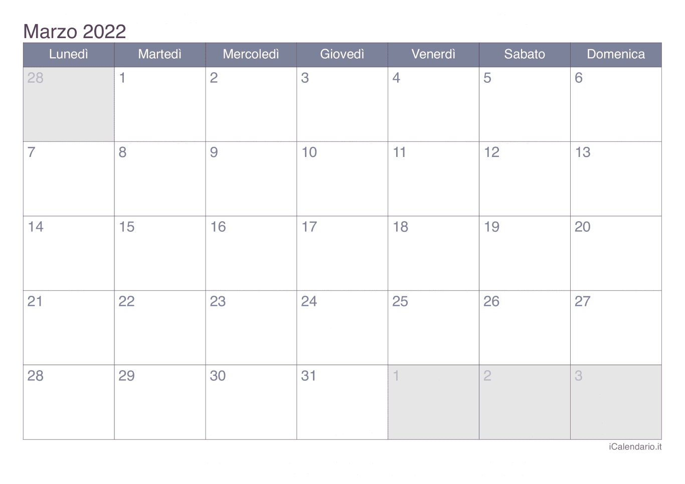 Calendario di marzo 2022 - Office