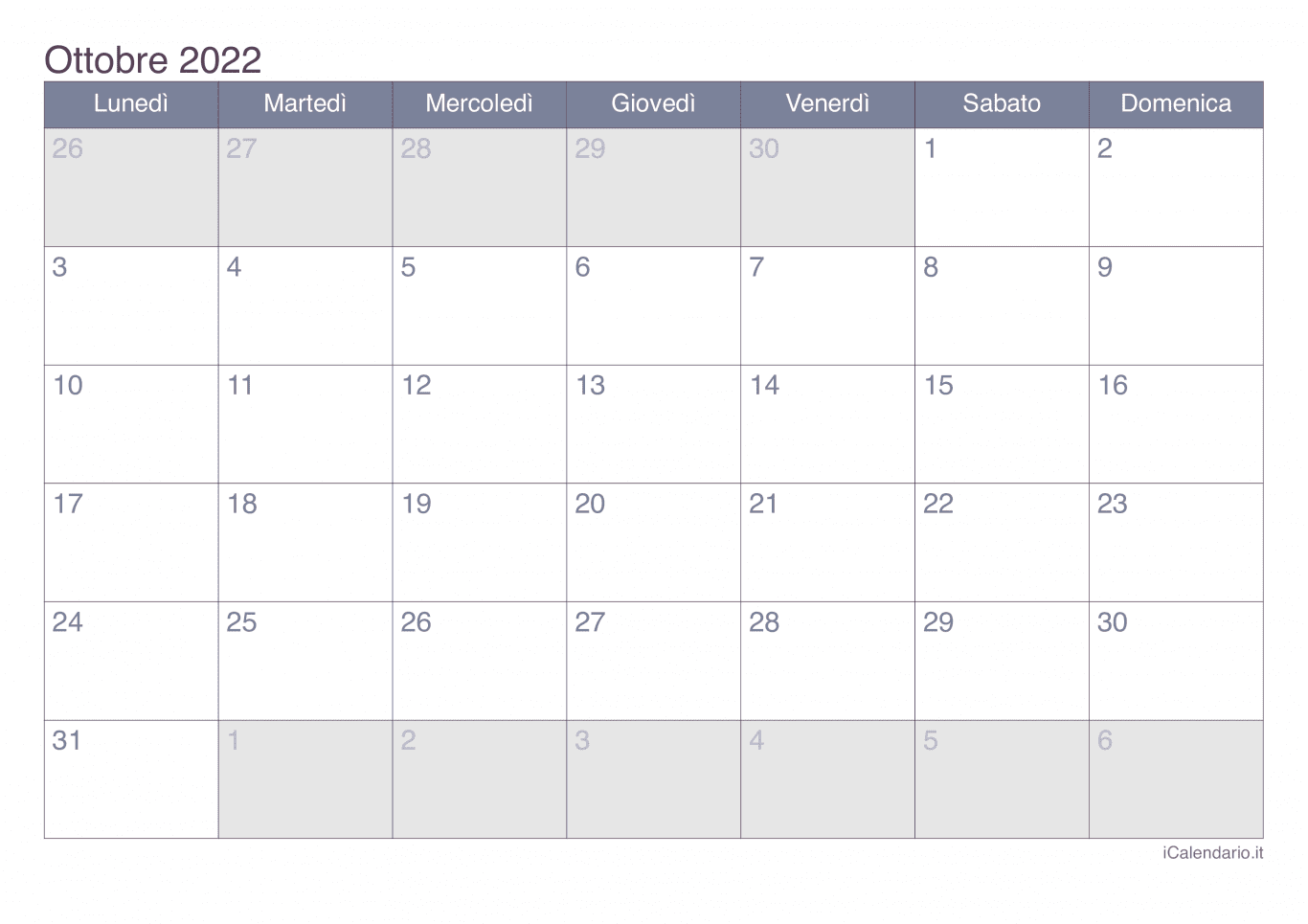Calendario di ottobre 2022 - Office