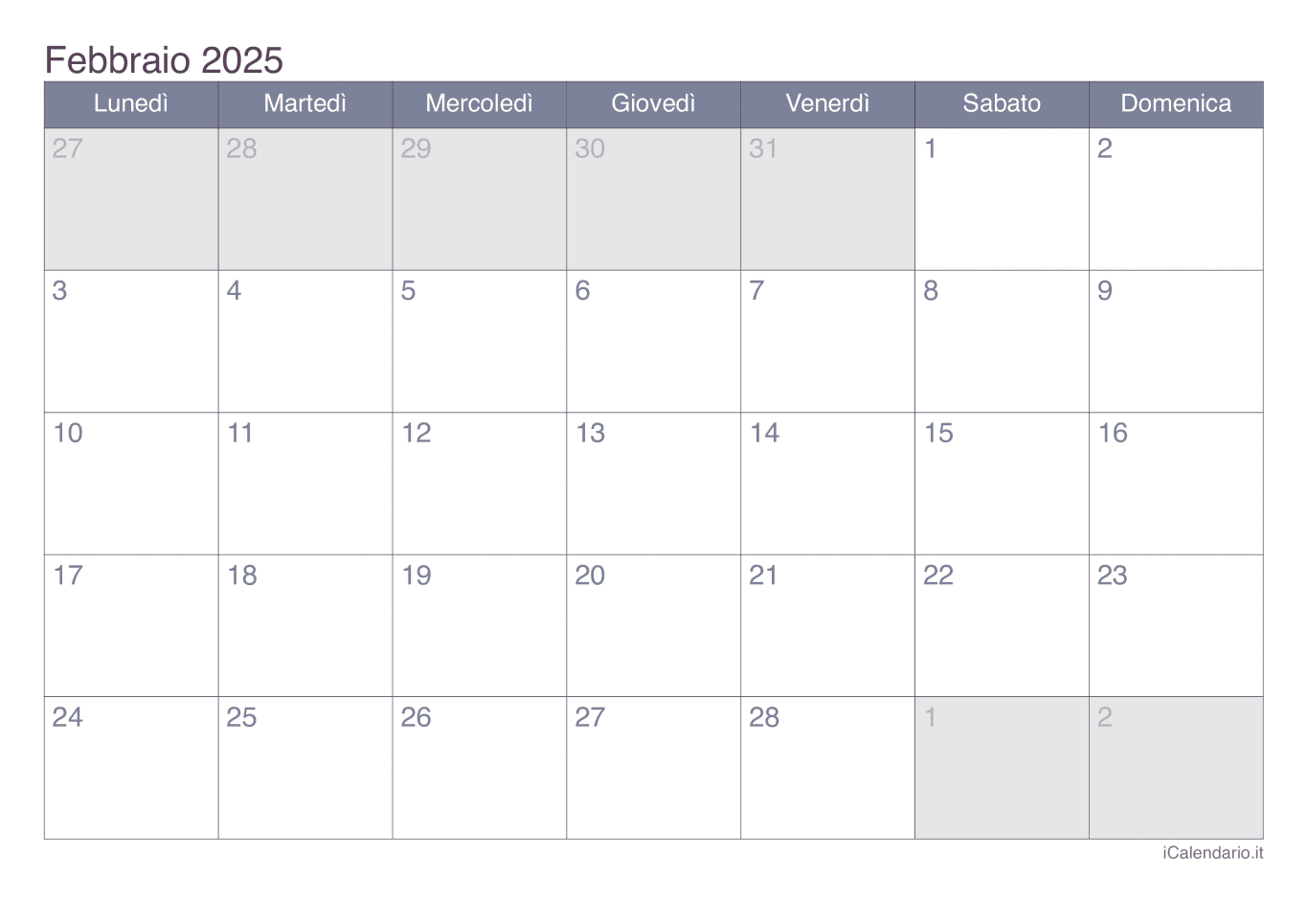 Calendario di febbraio 2025 - Office