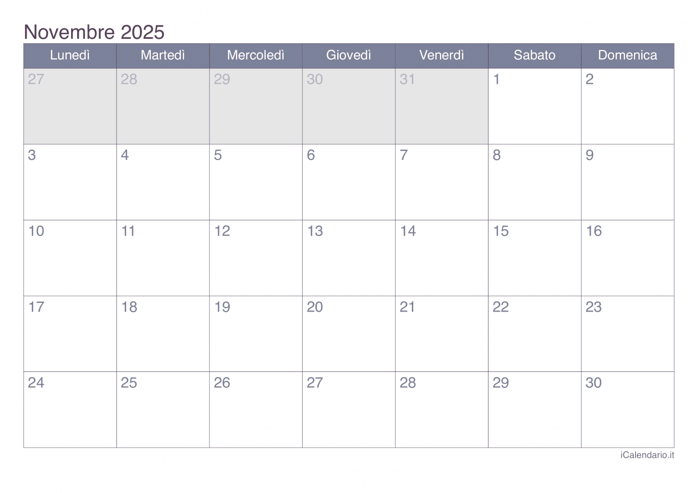 Calendario di novembre 2025 - Office