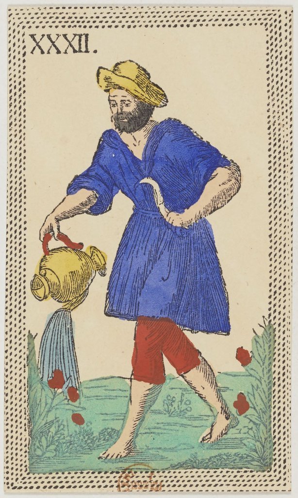 Il segno dell'Acquario in un gioco di carte fiorentino (minchiate) del XIX secolo.