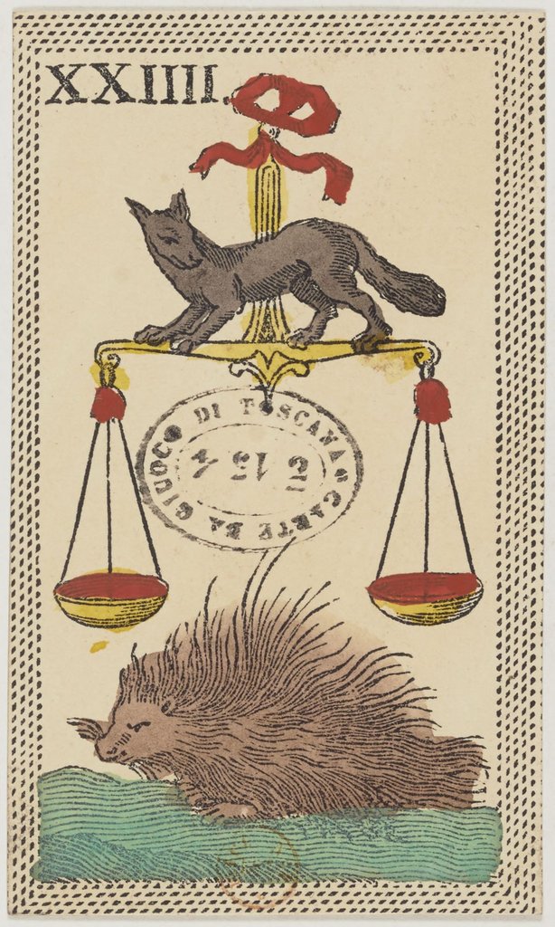 Il segno della Bilancia in un gioco di carte fiorentino (minchiate) del XIX secolo.