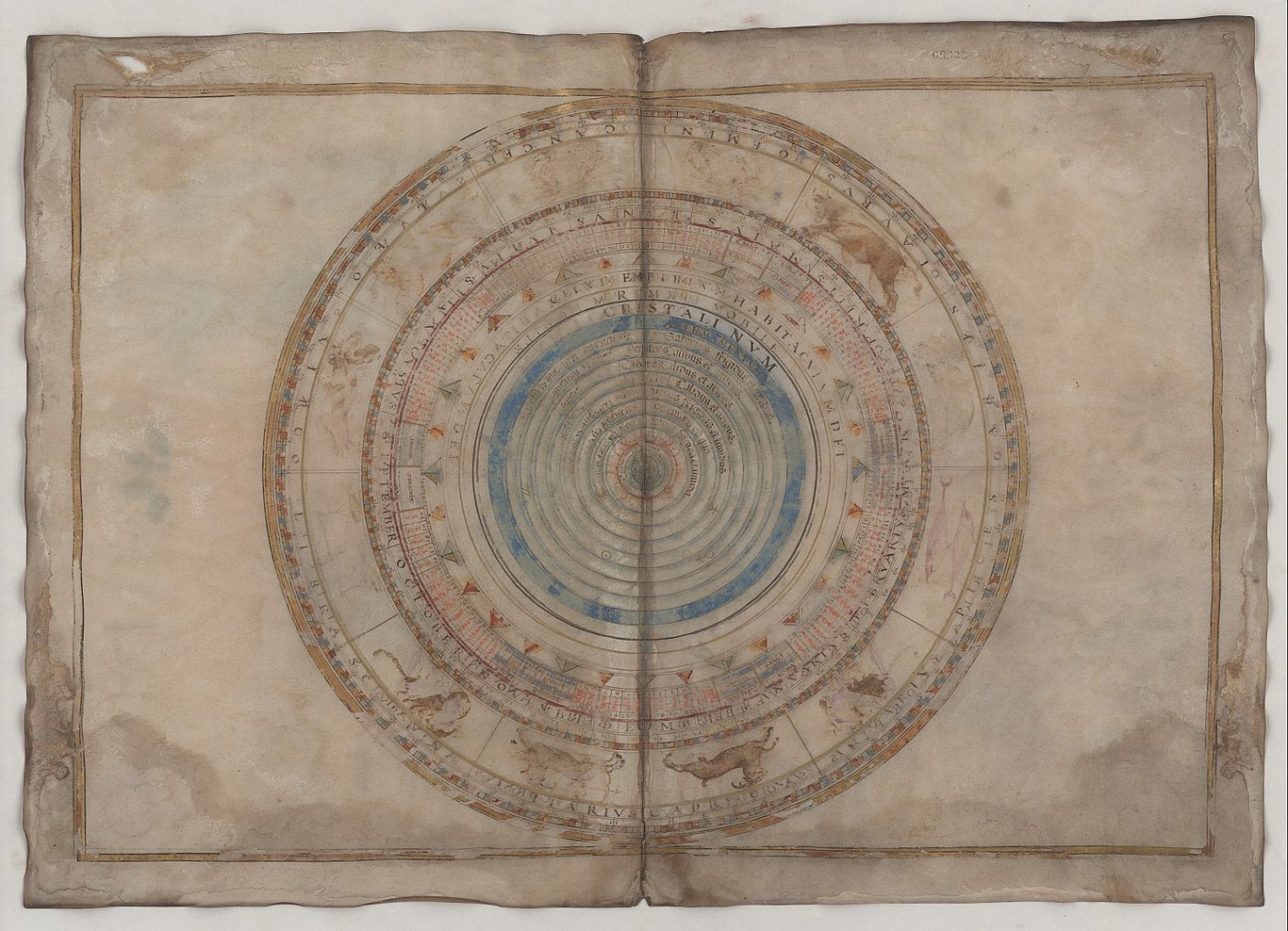 Carta delle orbite planetarie del 1568 con i segni dello zodiaco.