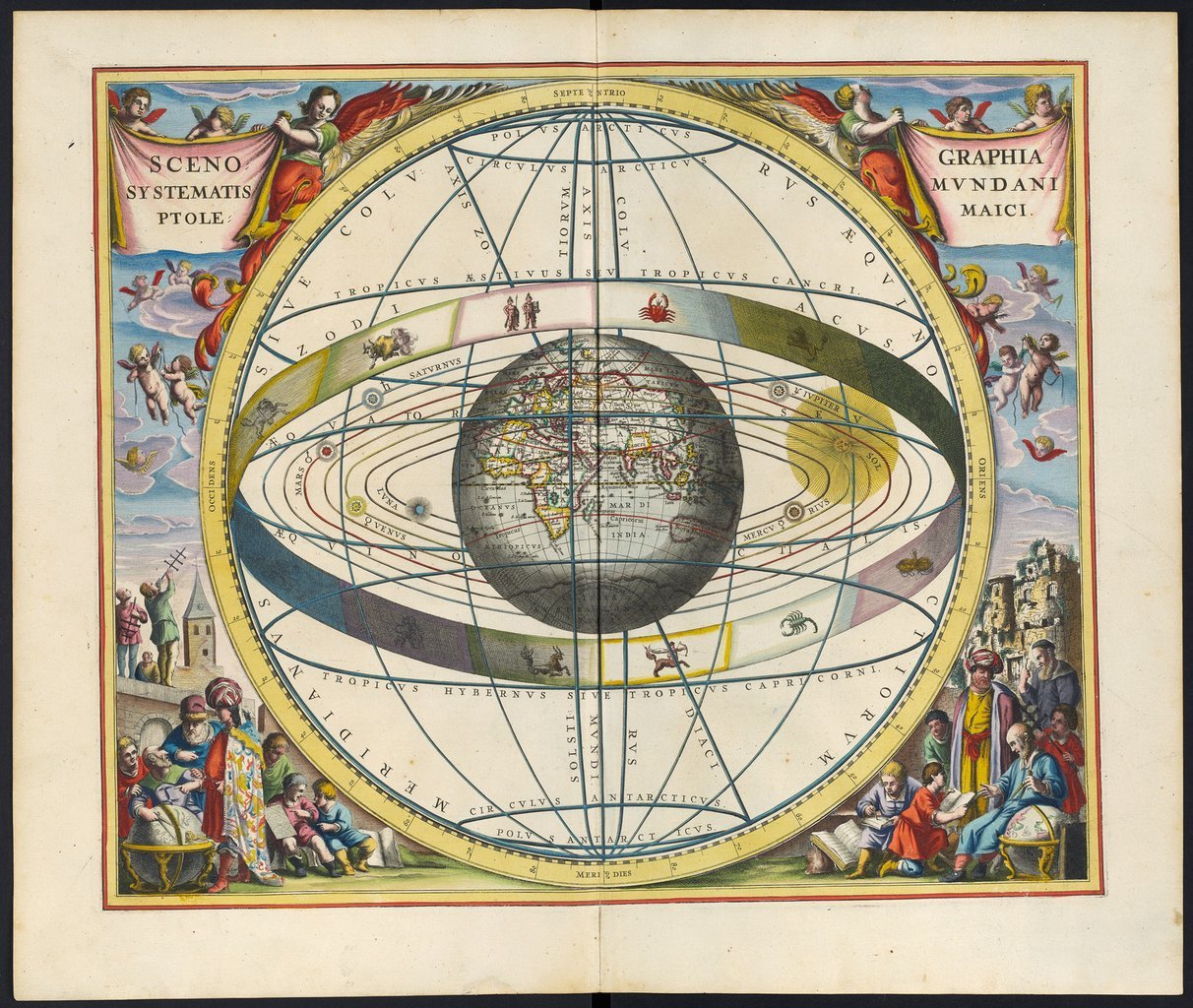 Carta del cielo del 1661 che illustra il modello dell’universo geocentrico di Claudio Tolomeo.