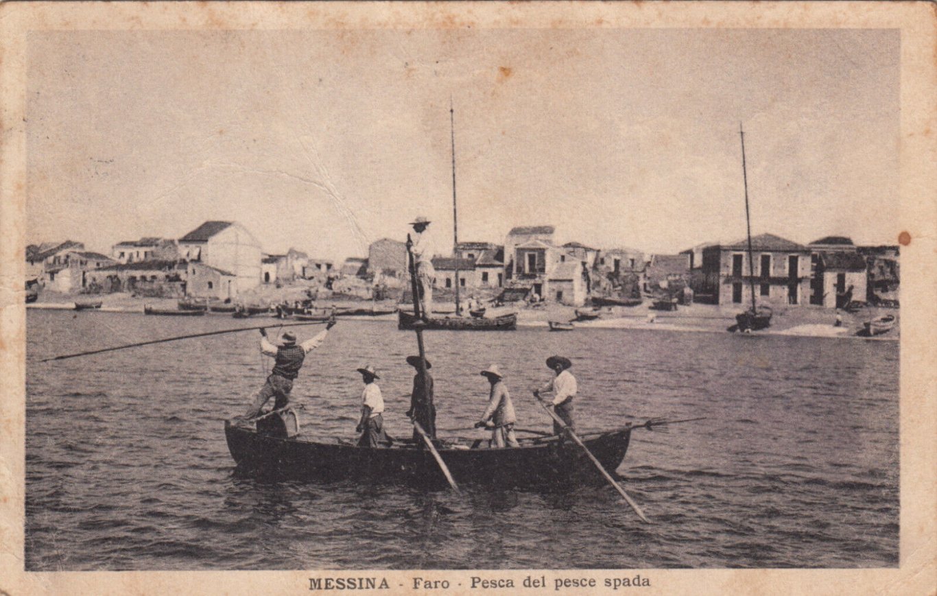 Cartolina antica - Pesca del pesce spada, Messina