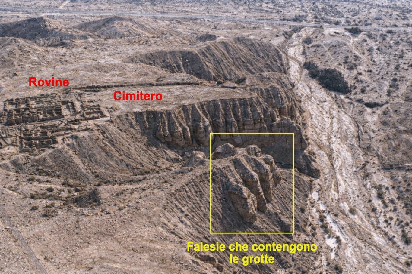 Veduta generale del sito di Qumran con, in primo piano, le falesie lungo le quali furono scoperte le grotte contenenti parte dei manoscritti.