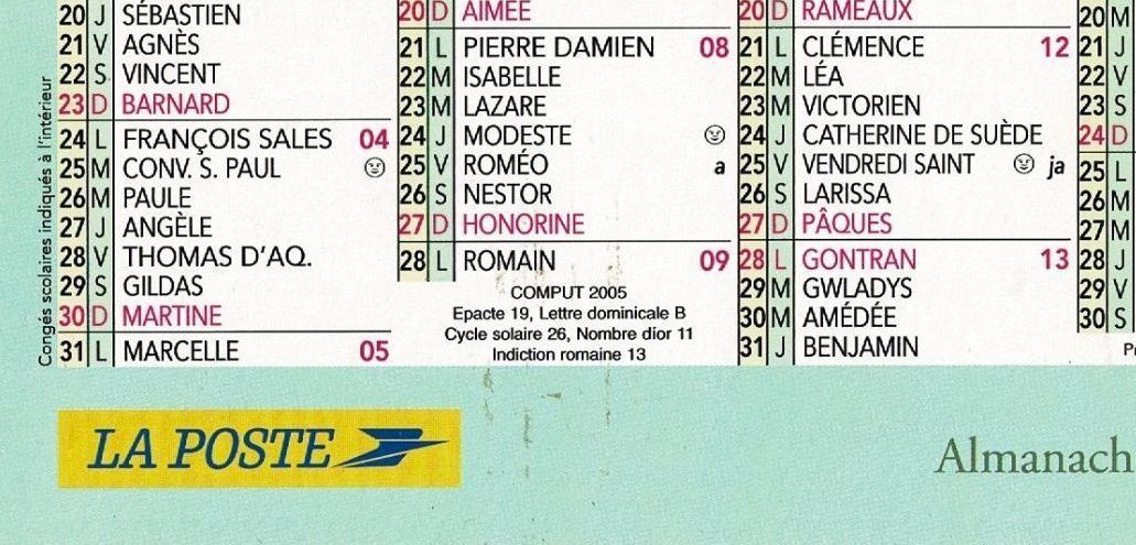 Il calendario della Posta comprende (in fondo al mese di febbraio) tutti gli elementi del computo.