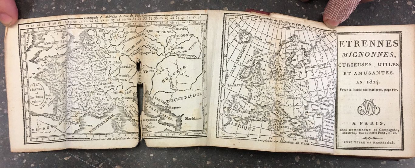 Carta di Francia e d'Europa con le étrennes mignonnes, curieuses, utiles et amusantes del 1824