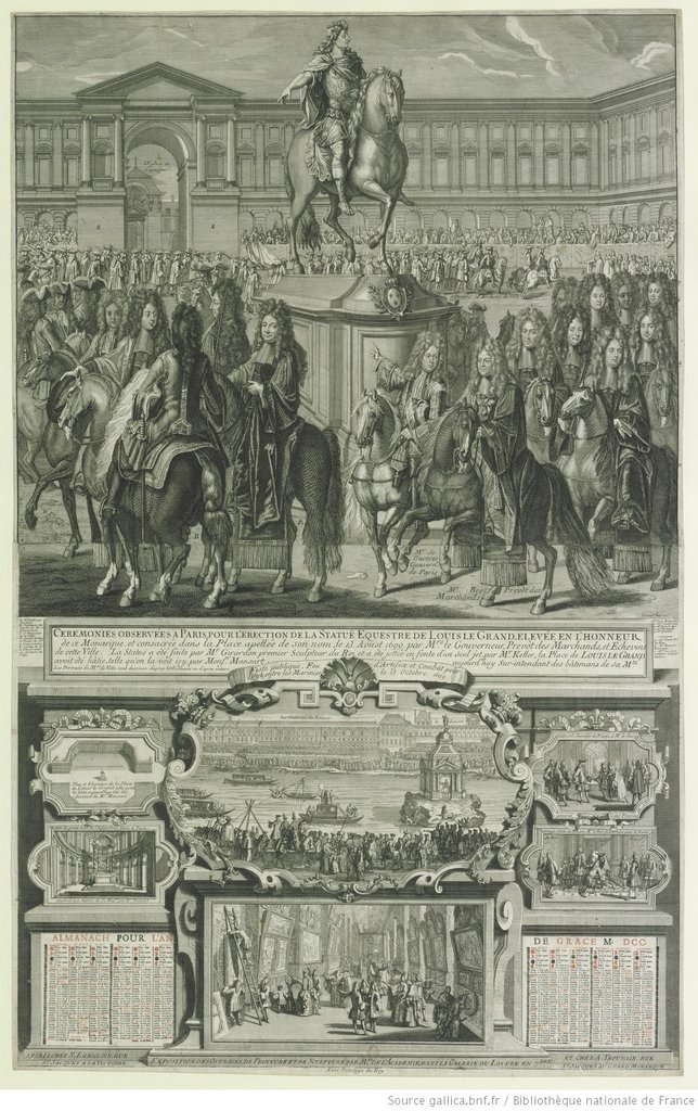 Almanacco per l'anno di grazia 1700, erezione della statua equestre di Luigi il Grande