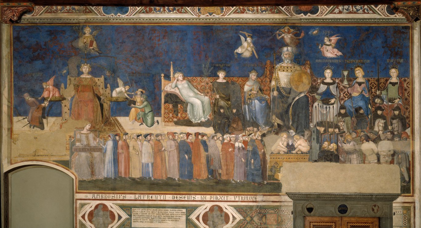 Allegoria del Buon Governo, che costituisce il muro nord dell'insieme di affreschi di Ambrogio Lorenzetti