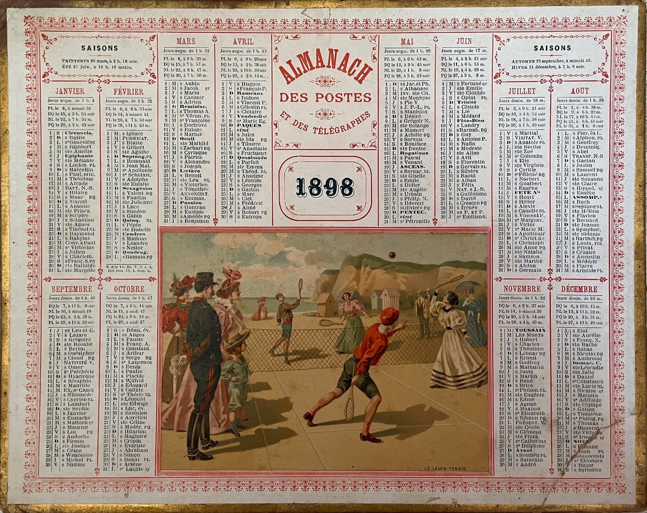 Almanach des postes 1898, recto: Lawn Tennis
