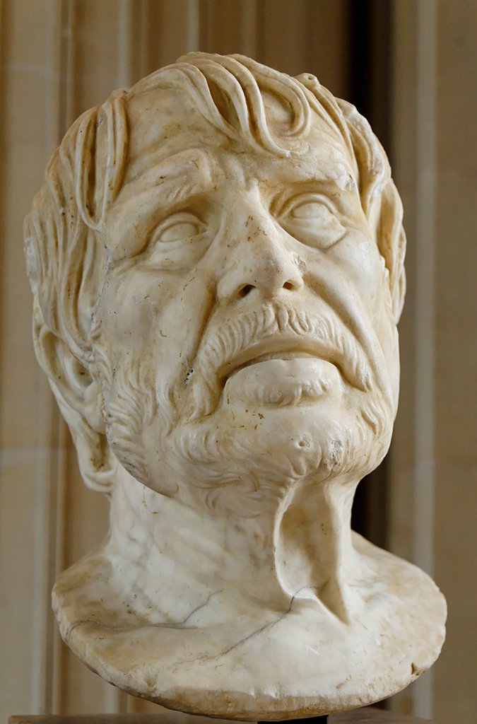 Ritratto presunto del poeta Esiodo, a lungo considerato il busto di Seneca, da cui il nome di "pseudo-Seneca". Marmo, scoperto nel letto di un fiume ad Auch.