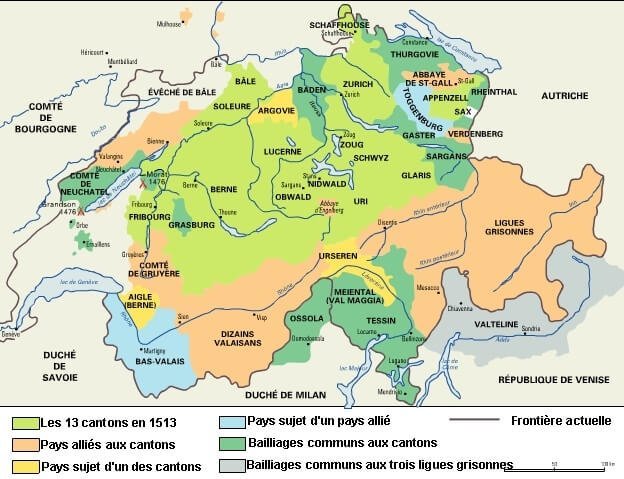 Carta della Confederazione dei XIII cantoni nel XVI secolo