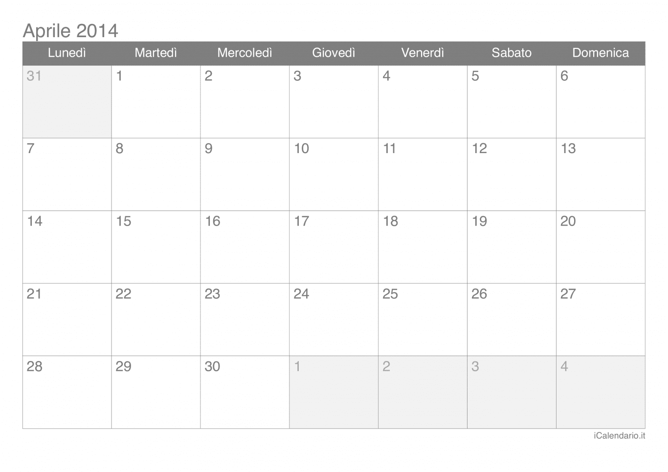 Calendario di aprile 2014