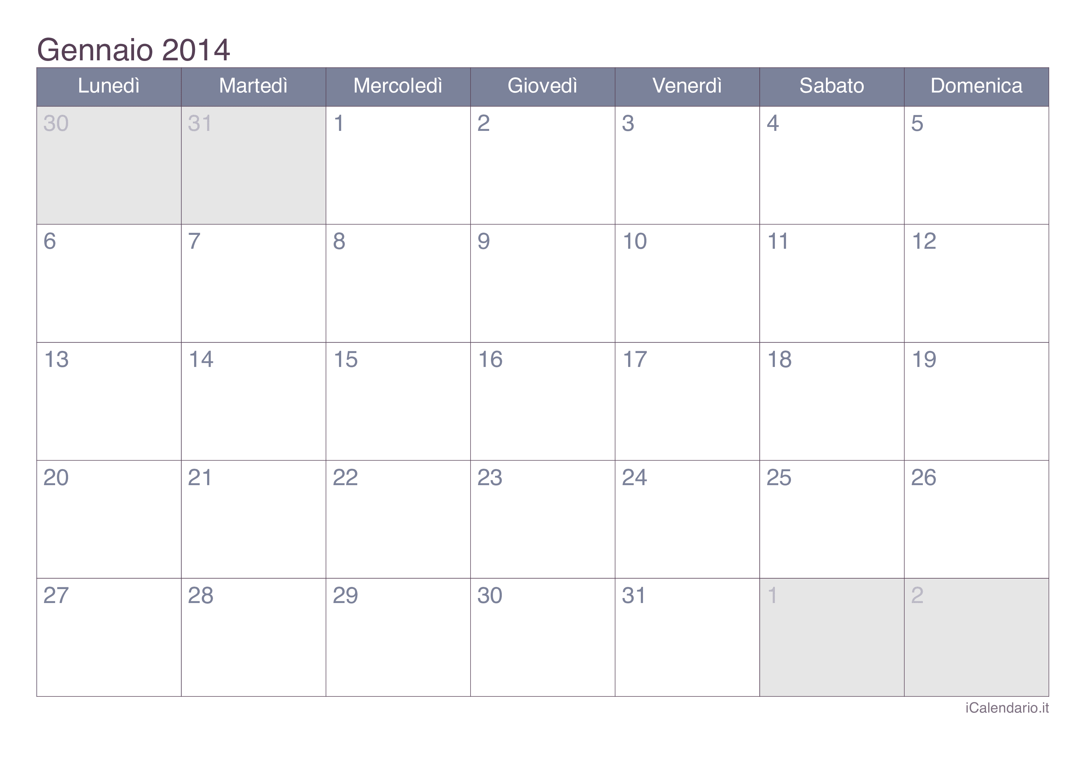 Calendario mensile 2014 - Office