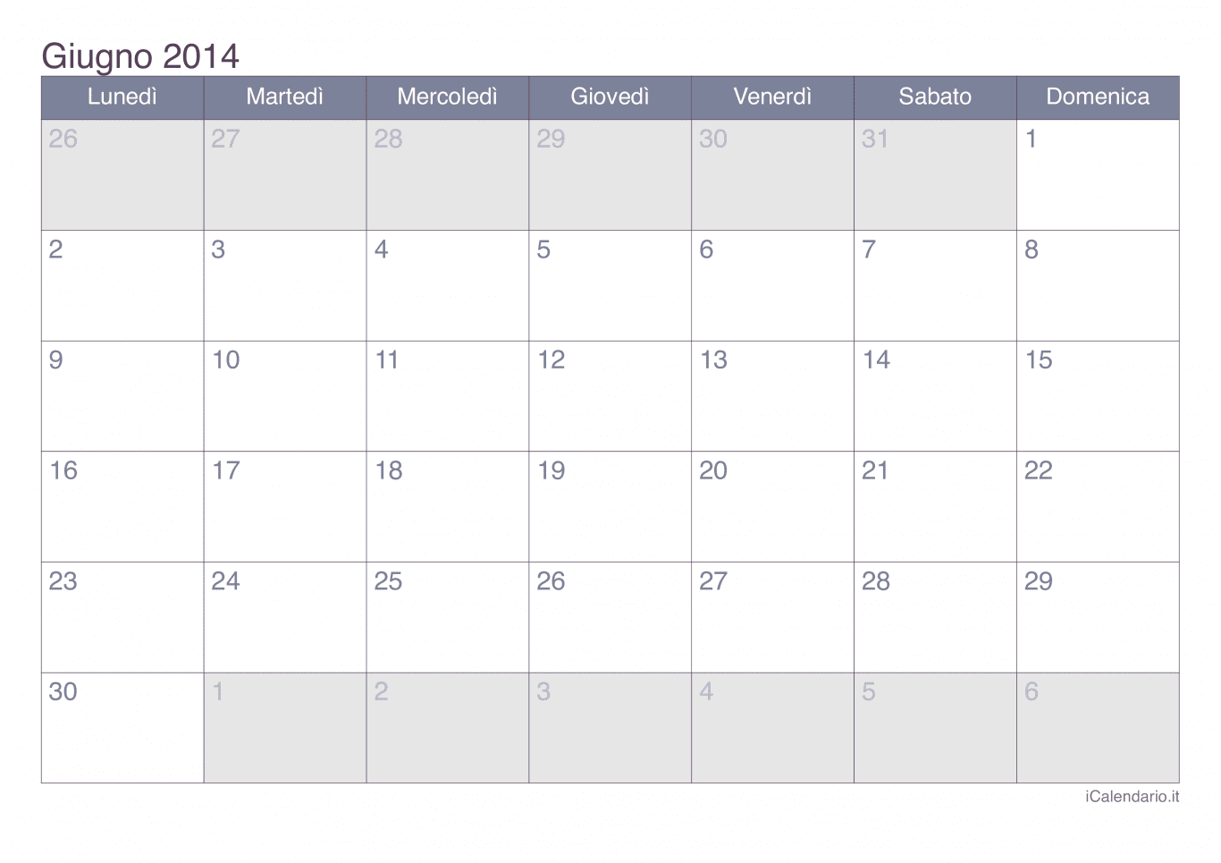Calendario di giugno 2014 - Office