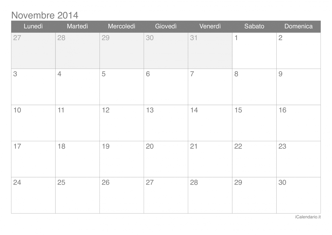 Calendario di novembre 2014