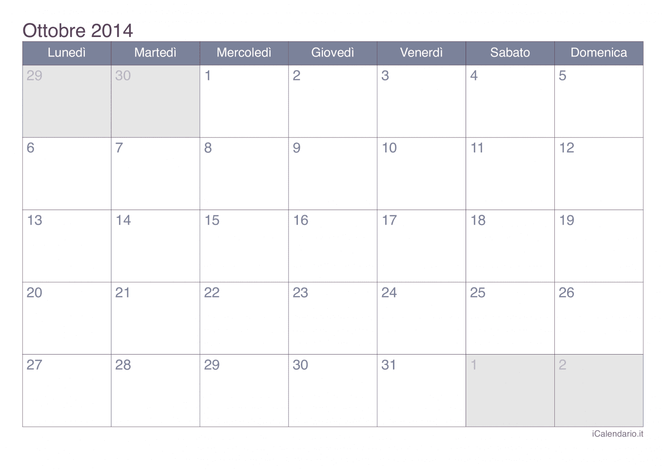 Calendario di ottobre 2014 - Office