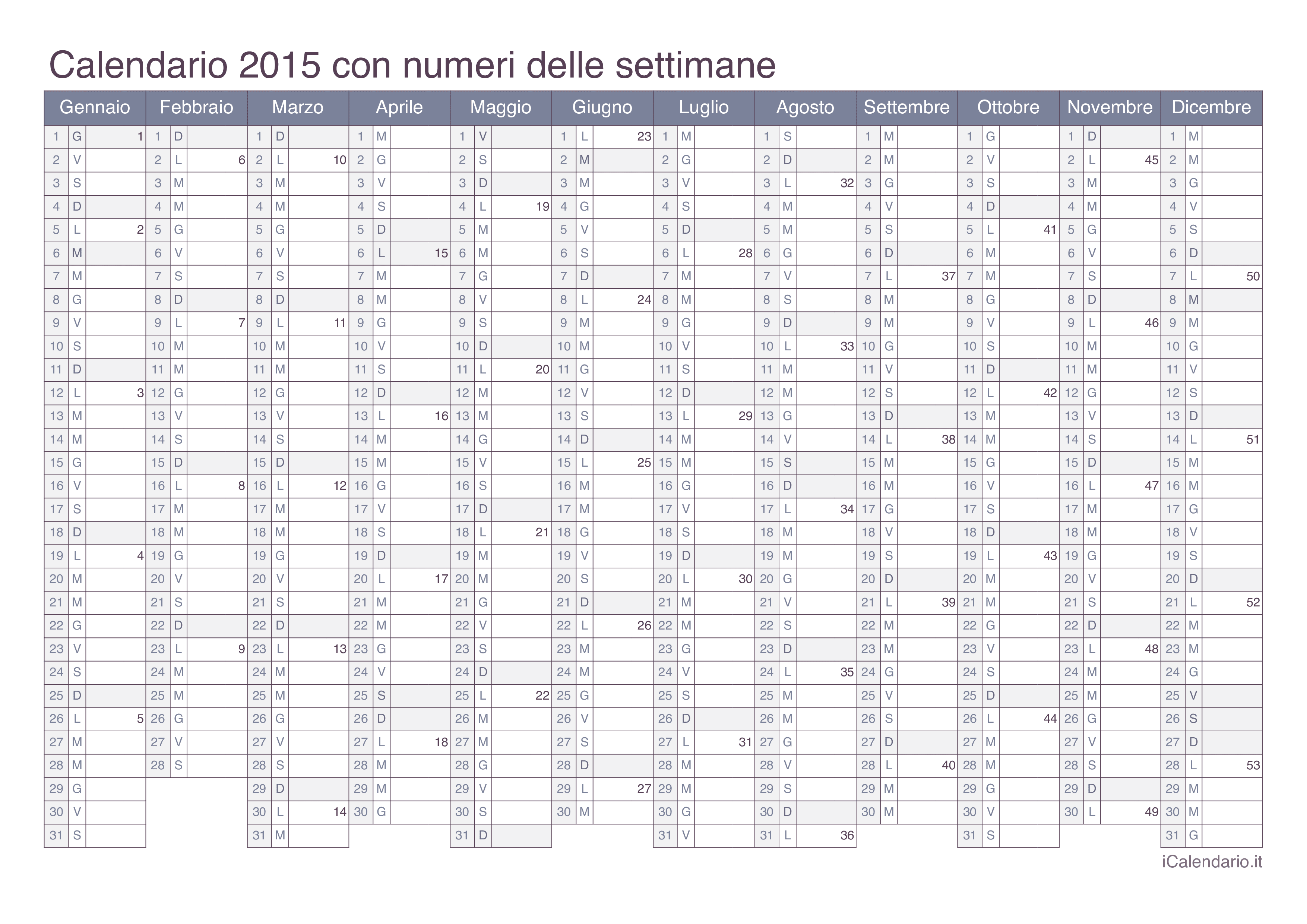 Calendario 2015 con números de semana - Office