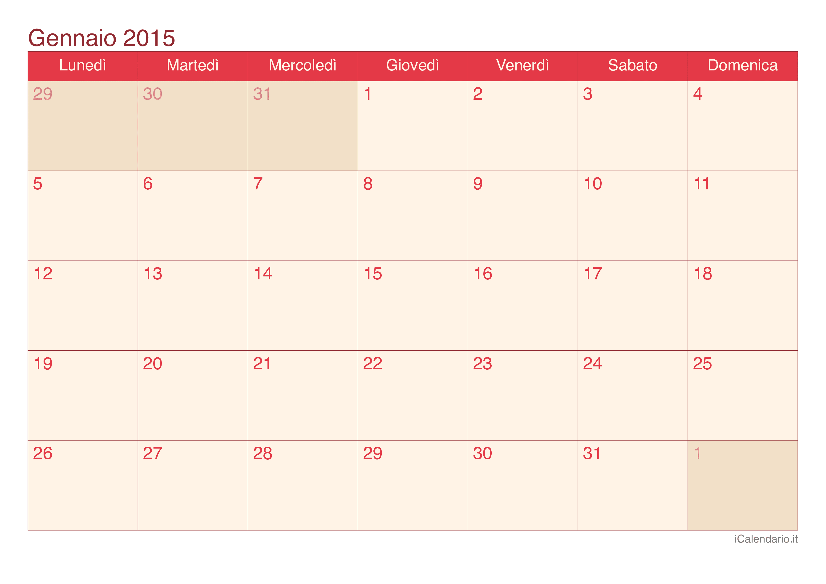 Calendario mensile 2015 - Cherry