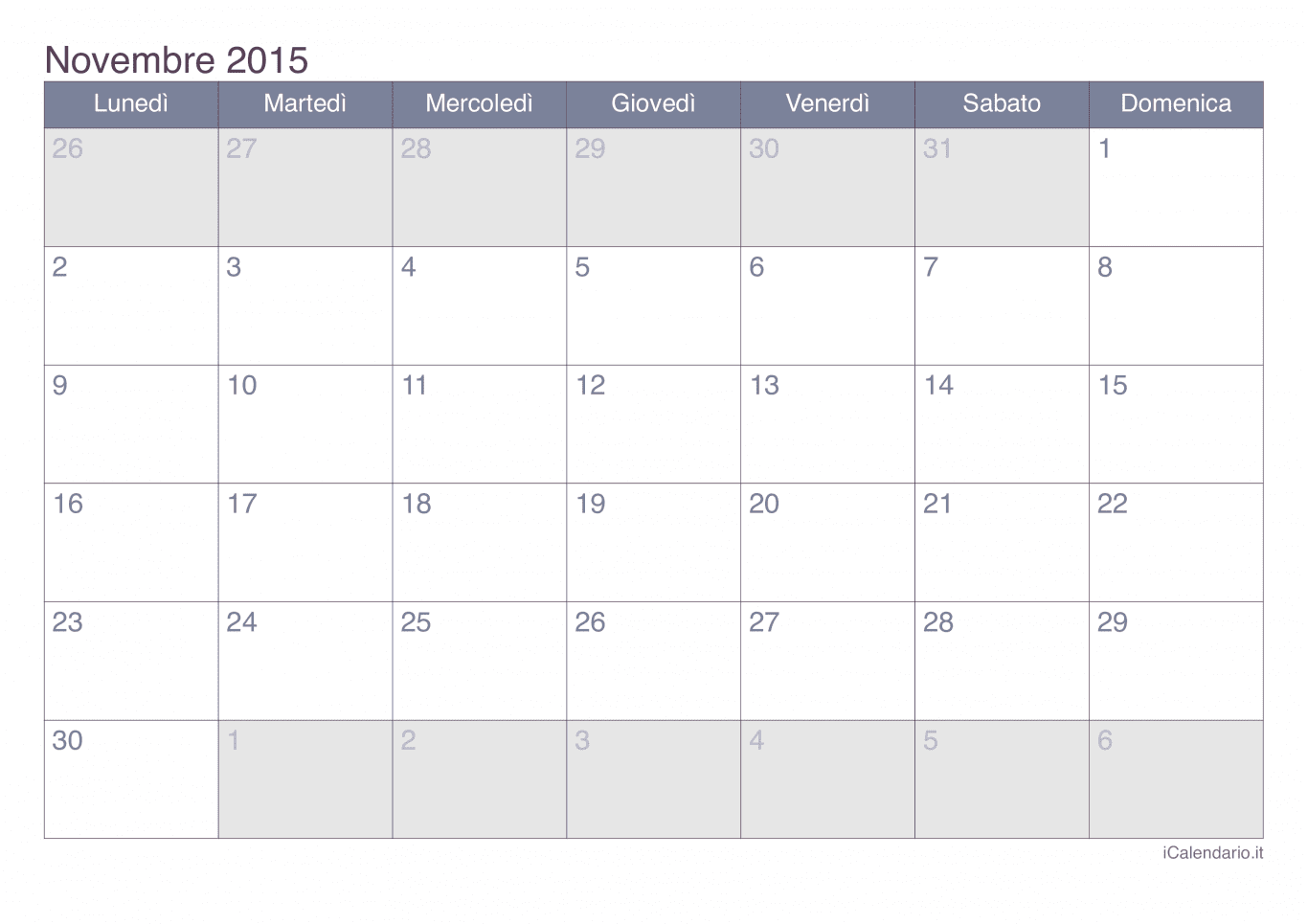 Calendario di novembre 2015 - Office