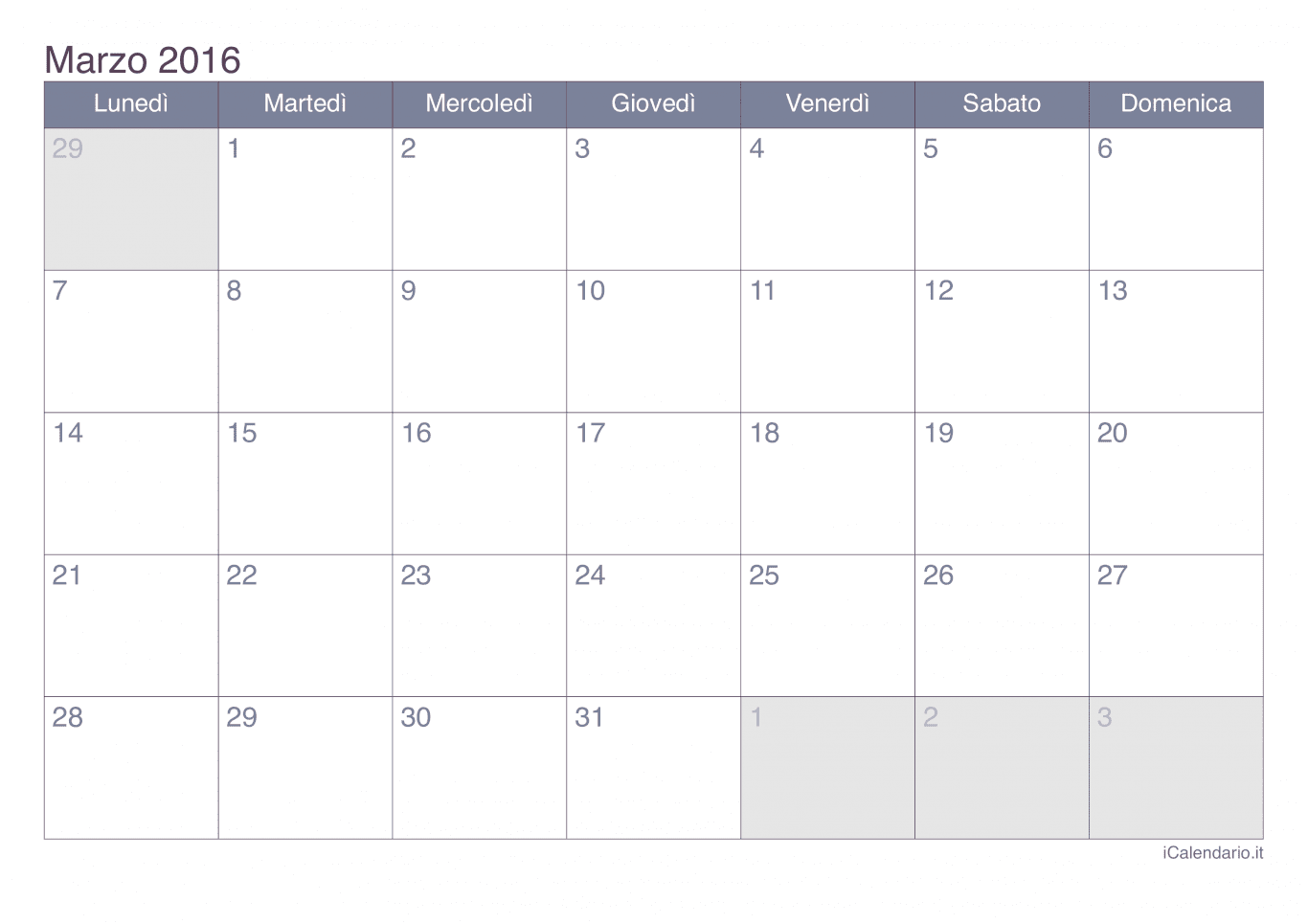 Calendario di marzo 2016 - Office