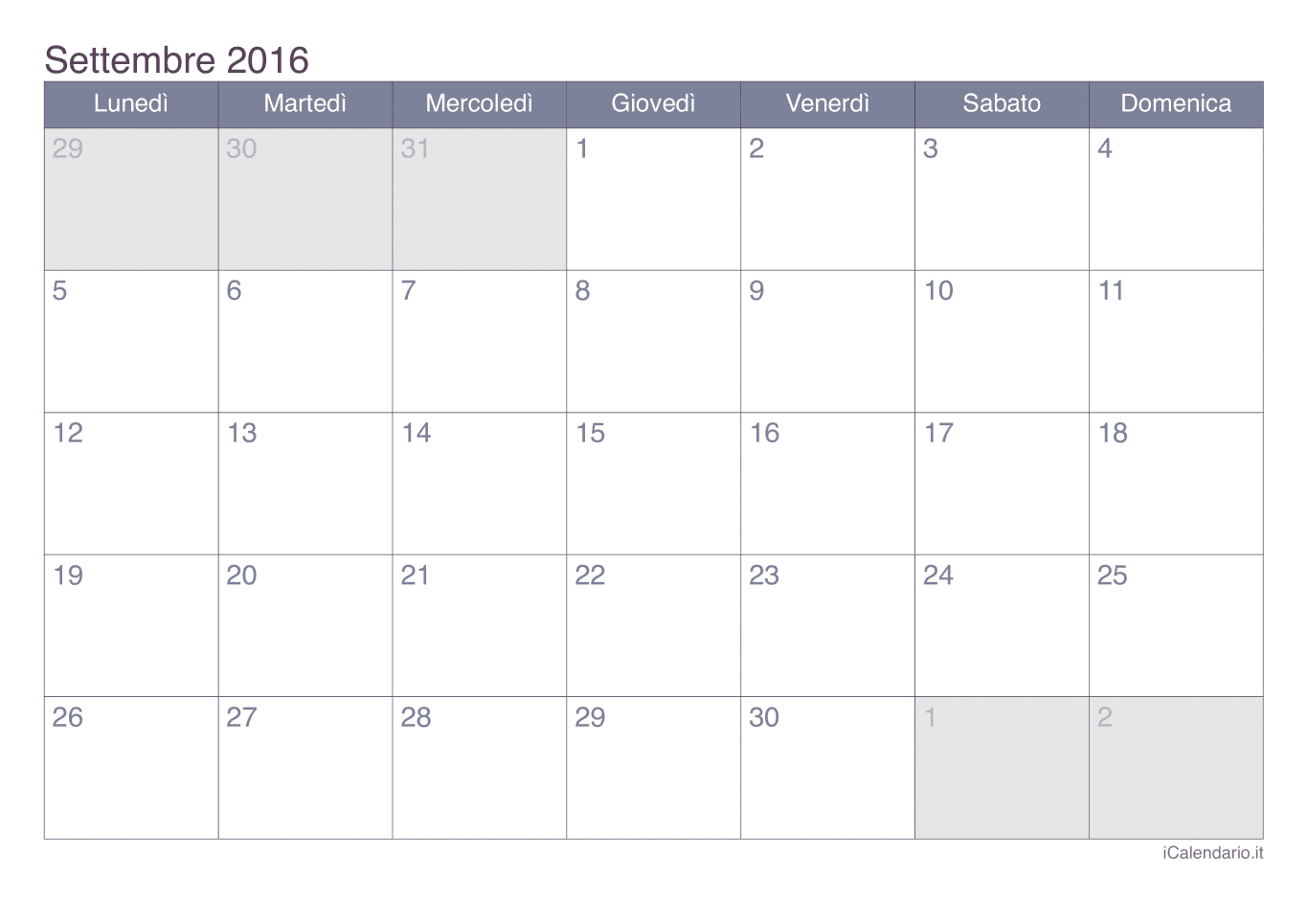 Calendario di settembre 2016 - Office