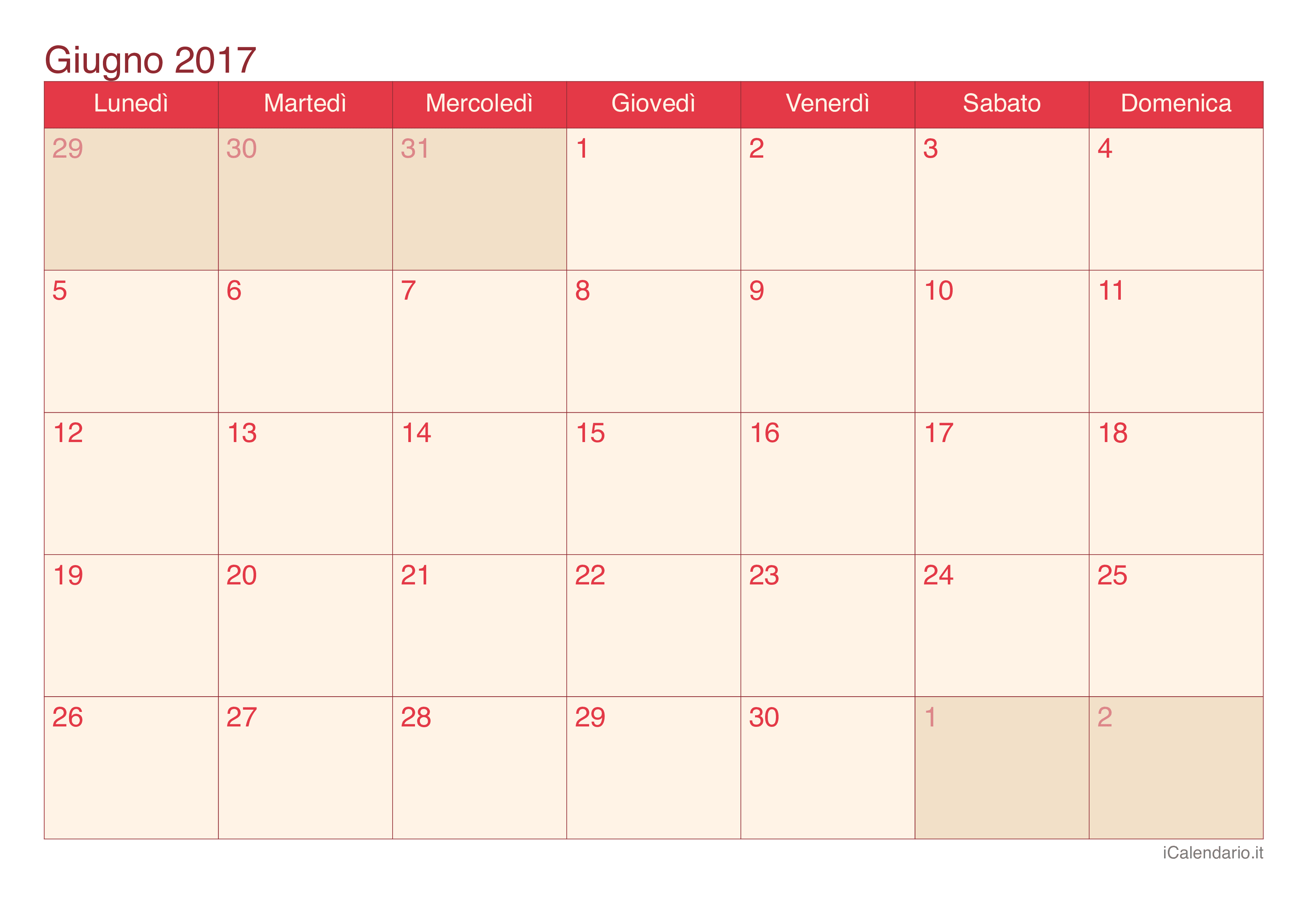 Calendario di giugno 2017 - Cherry