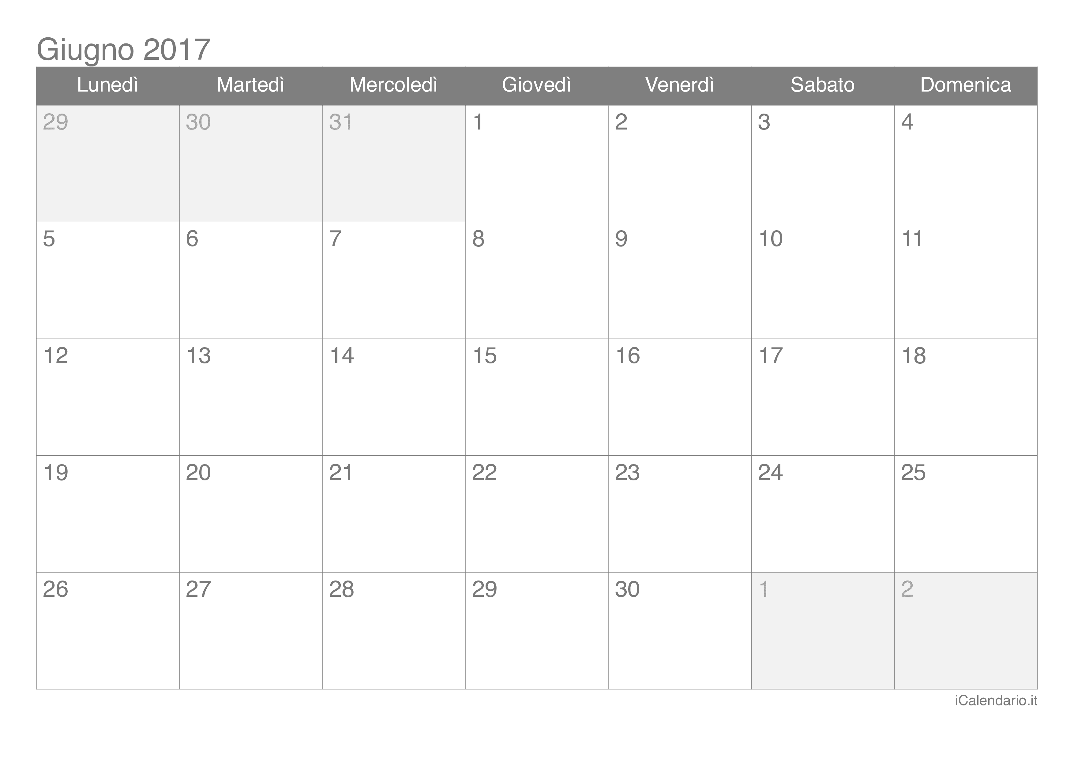 Calendario di giugno 2017